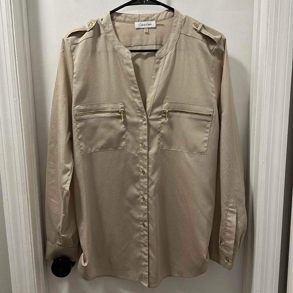 Calvin Klein zip pocket utility blouse
